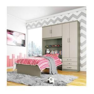 Factory Price Built-in Bedroom Giant Wardrobe 4 Doors 3 Drawers with Single Bed and Open Storage Space Bookcase