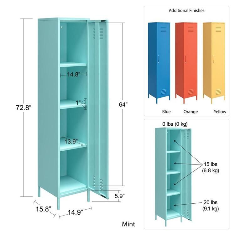 Functional Height Steel Wardrobe Metal Storage Cabinet with Removable Shelves