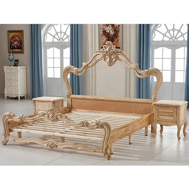 Bedroom Furniture Wood Carved Classic Bedroom Bed with Dresser in Optional Furnitures Color