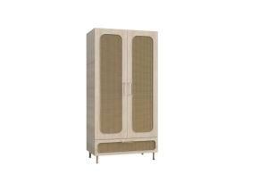 with 2 Door &amp; Shelves Wardrobe Armoire Light Oak Ash with Natural Woven Rattan Wood Wax Oil Paint