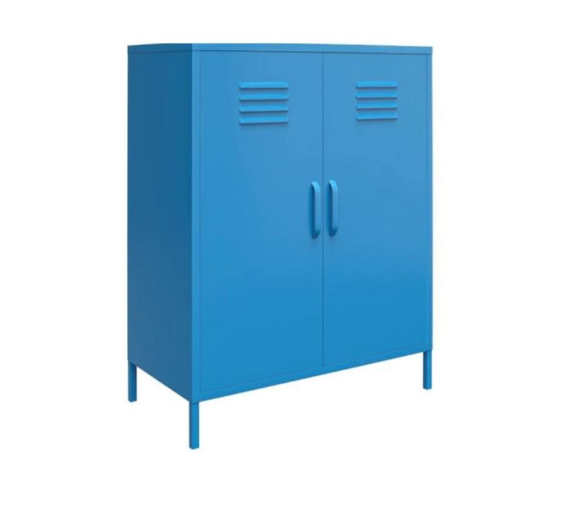 Metallic Lockers Metal Storage Locker High Feet 2 Door Customized Filing Cabinets Blue