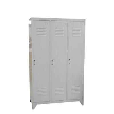 Gdlt Hot Sale High Quality Steel 3 Door Standing Feet Wardrobe Hanging Clothes Metal Wardrobe