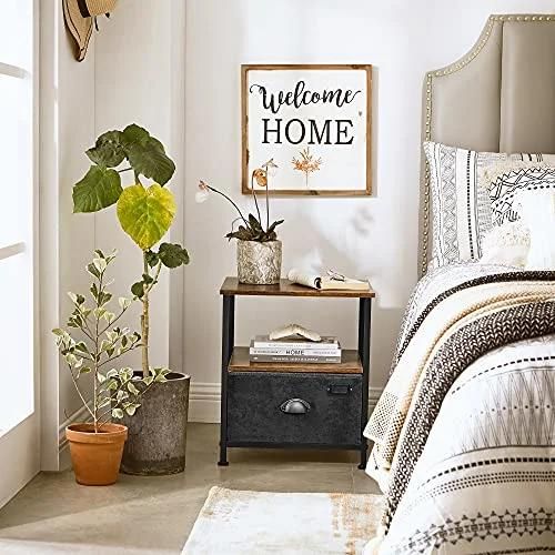 Nova Industry Style Bedside Table End Table Living Room Cabinet with Metal Leg
