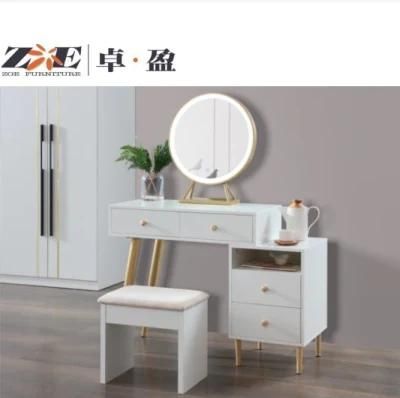 Home Furniture High Class LED Light Round Dressing Mirror Bedroom Dresser Table