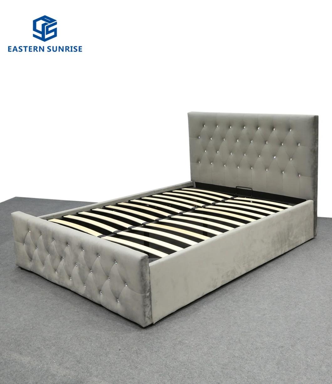 Modern Style Strong Quality Villa Furniture Velvet Storage Bed for Double Queen King Size