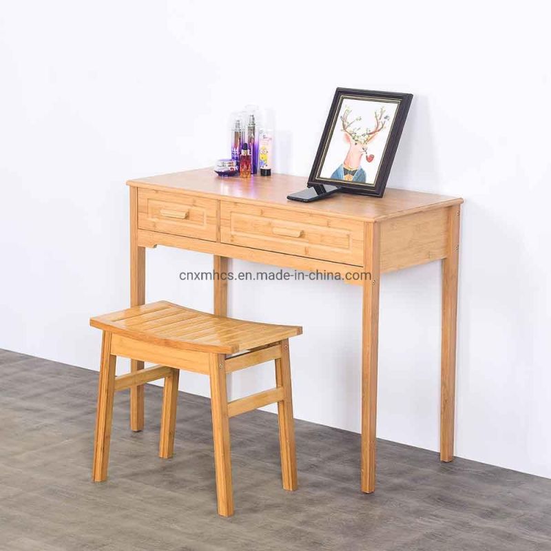 Bamboo Vanity Table 1 Set Functional Dressing Table with Drawer and Mirror Modern Style Brief Style Wooden Dresser