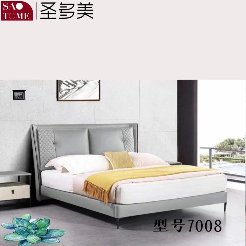 Modern Hotel Bedroom Furniture Dark Grey Tech Fabric Double Bed