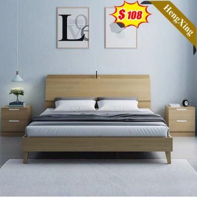 Nordic Simple Style High Quality Log Color Hotel Apartment Furniture Wooden Bedroom Beds