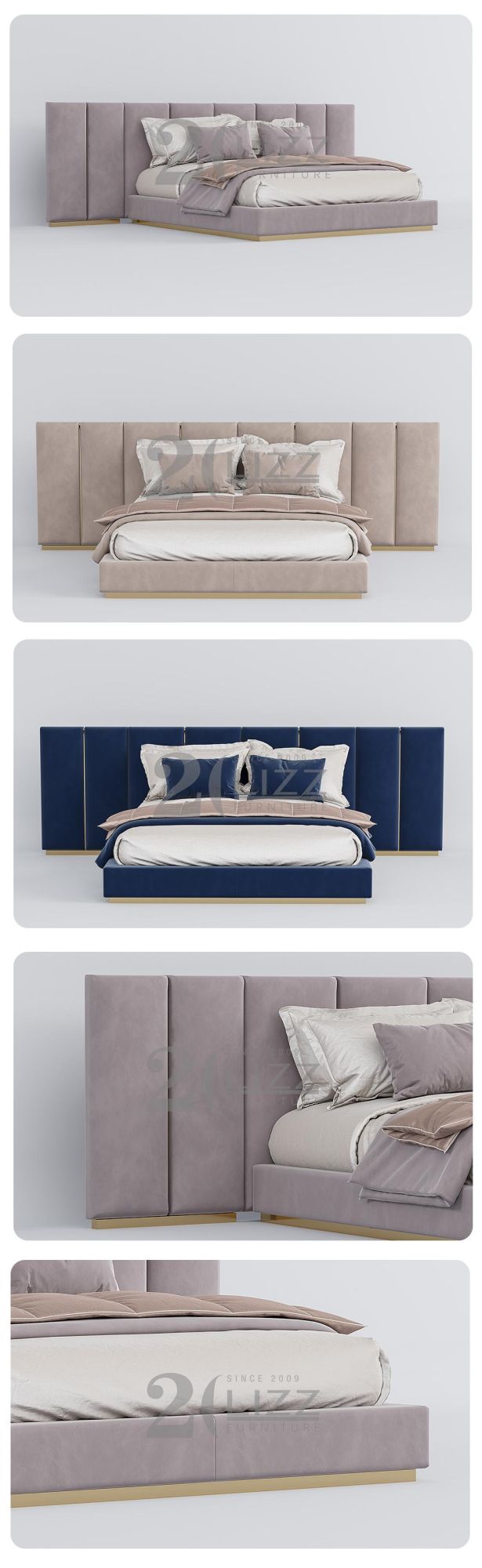 Nordic Simple Design Fashionable Blue Home Hotel Furniture Luxury Fabric King Size Bed Bedding Set