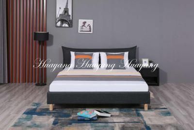 Huayang Upholstery Bed Headboard Hotel Fabric Twin Bed Frame Furniture Bedroom Bed Manufacturer Fabric Bed