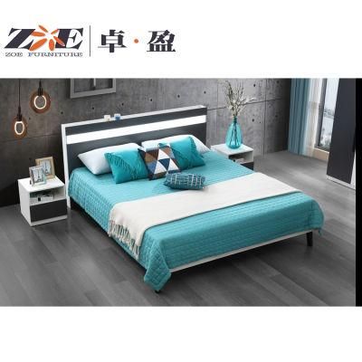 Modern Design House Furniture Bed Set with LED Light and Two Night Tables
