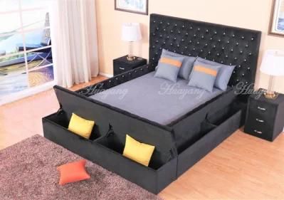 Huayang Modern Luxury Bedroom Beds Furniture Italian Pleat Upholstered Velvet Bed with Fabric Frame for Villa Fabric Bed