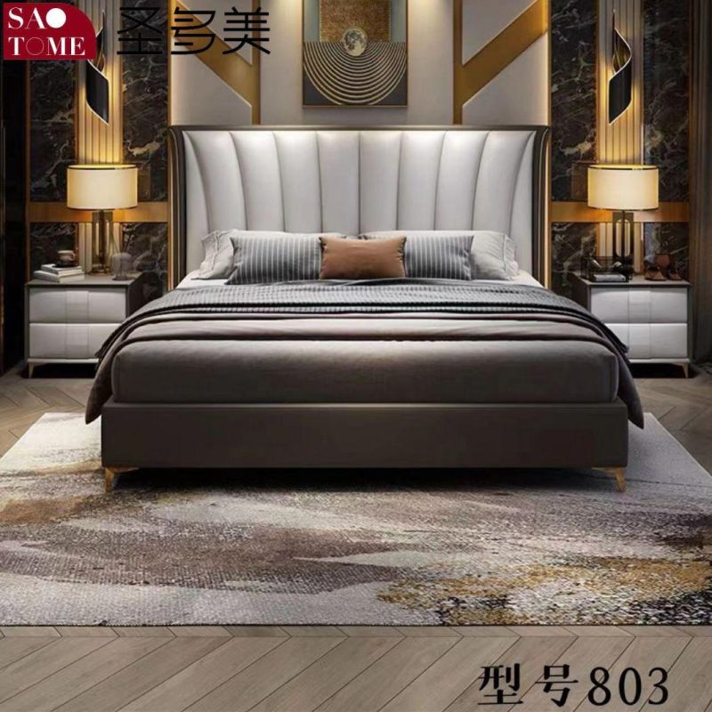 Modern off-White with Dark Grey Leather 1.5m 1.8m Double Bed