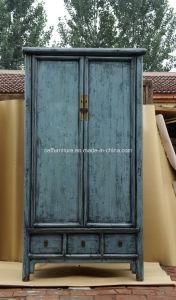 Antique Blue Elm Chinese Solid Wood Cupboard Wardrobe