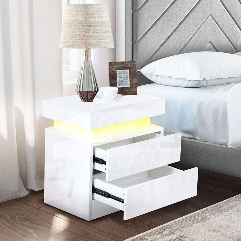 Modern White UV Gloss Bedside Table Nightstand Side Table for Living Room