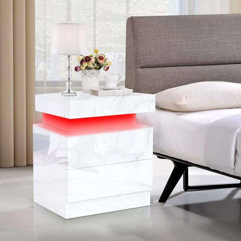 Modern White UV Gloss Bedside Table Nightstand Side Table for Living Room