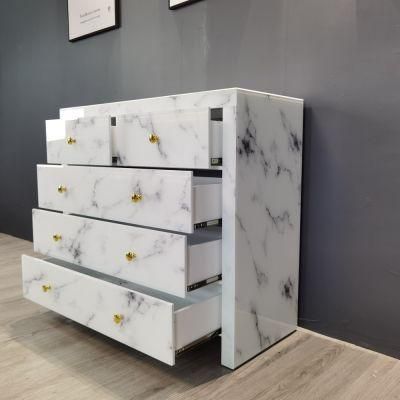High Efficiency Reusable White Marble Tempered Glass Bedroom Furniture Set