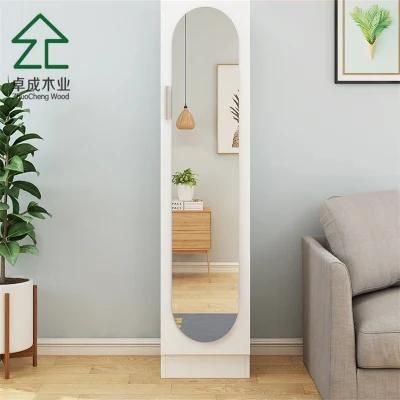 White Color One Doors Wardrobe with Circular Mirror