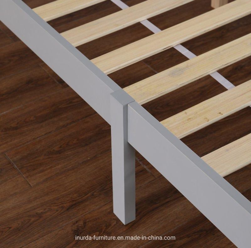 Double Size Pine Solid Wood Frame Bed with Plank
