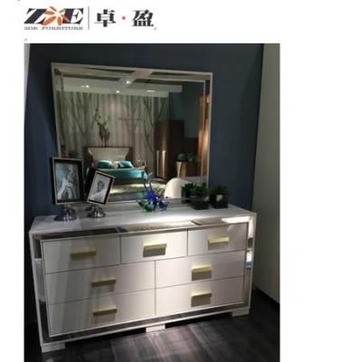 Modern Home Furniture Luxury Mirrored Dressing Make up Table with 7 Drawers