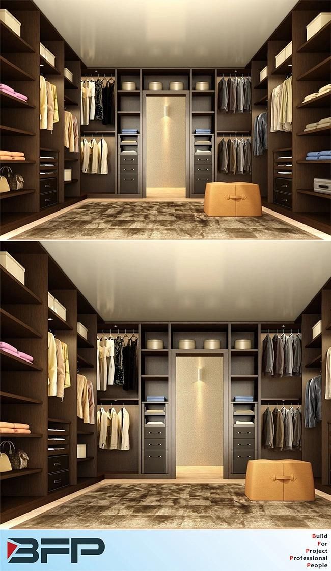 Modern Furniture Wooden Bedroom Furniture Melamine Wardrobe Walk in Closet