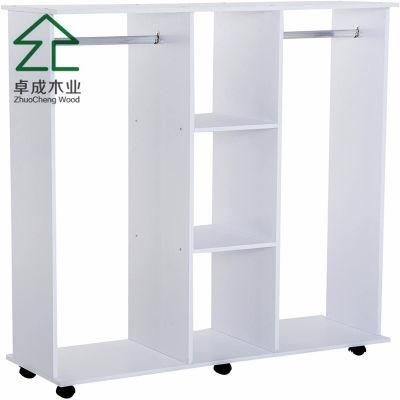 White Easy Moving Closet with Pulleys and Hanging Poles