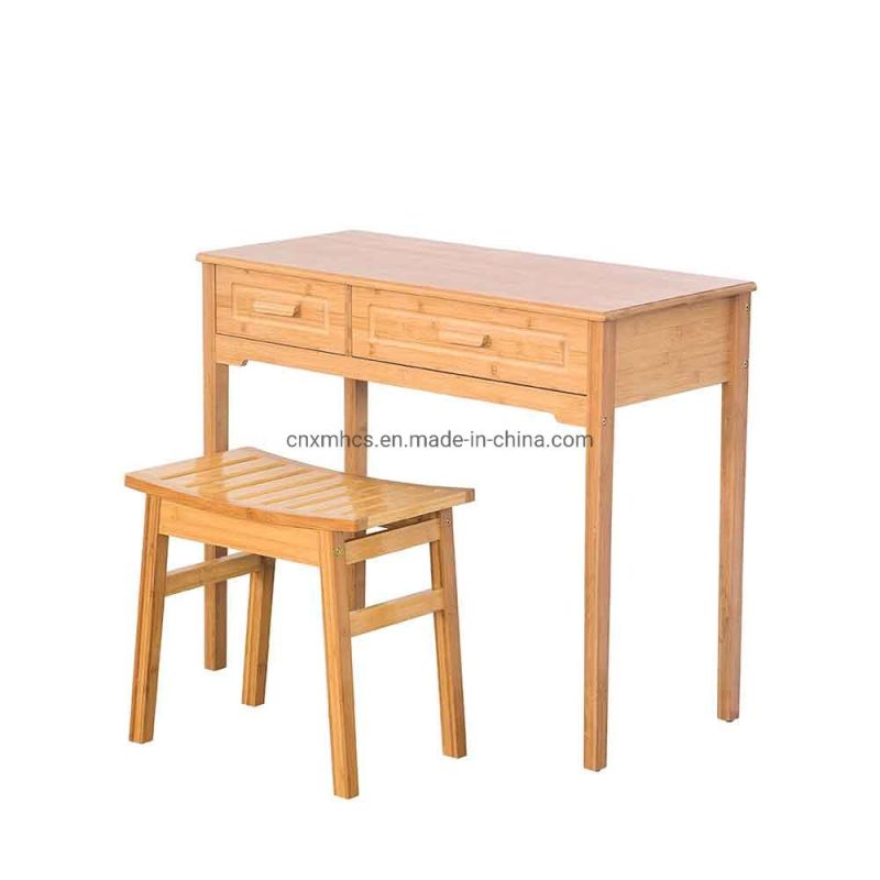 Bamboo Vanity Table 1 Set Functional Dressing Table with Drawer and Mirror Modern Style Brief Style Wooden Dresser