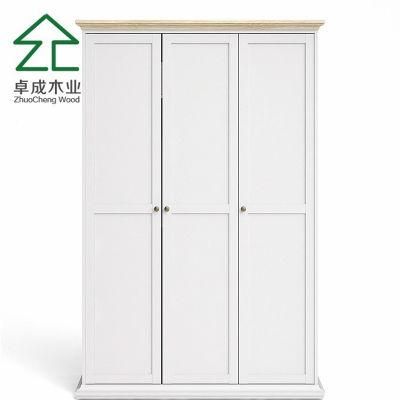 Light Grey 3 Doors Wardrobe with Crown and Baseboard
