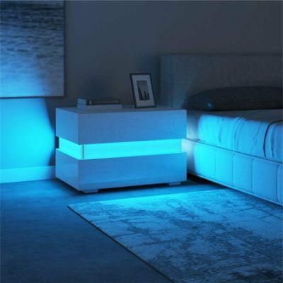 Nova Fashionable Wooden Bedside Table Nightstand with LED Blue Light