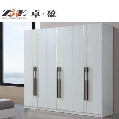 Foshan Factory Wholesale Modern Fashion Home Furniture Lacquered Painting Wooden Bedroom Furniture Closet Wardrobe with 6 Doors and Mirror