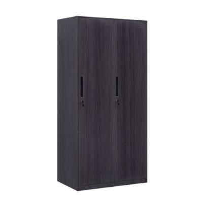 Office Steel Dark Wood Grain 2 Door Staff Cupboard Wardrobe Metal Wardrobe Beside Bed