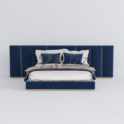 Nordic Simple Design Fashionable Blue Home Hotel Furniture Luxury Fabric King Size Bed Bedding Set