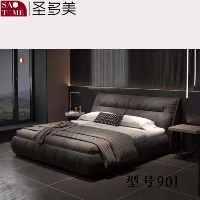 Modern Luxury Hotel Bedroom Furniture Dark Grey Leather Double Bed 1.5m 1.8m