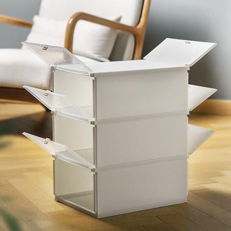 Multifunctional Rectangular Storage Box Plastic Shoe Cabinet Transparent Dustproof Flip Storage Cabinet