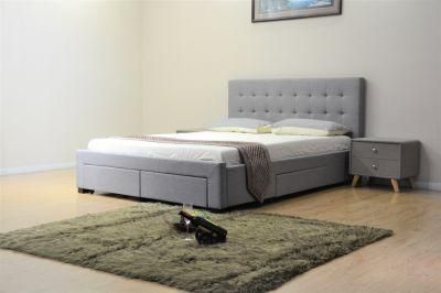 Huayang Modern Italian Upholstery Fabric King Bed with Stable Base and Headboard King Bed