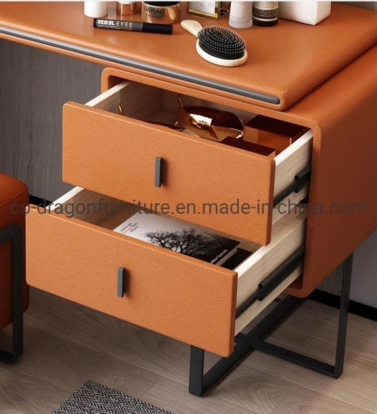 China Wholesale Bedroom Furniture Wooden Leather Dressing Table with Mirror