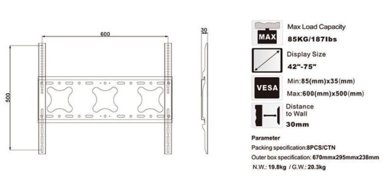 TV Stands 42′ ′ - 75′ ′ Monitor for Advertising Machine Wall Mount Bracket