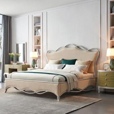 American Luxury Silver Queen Size Wooden Wall Bedroom Leather King Size Bed
