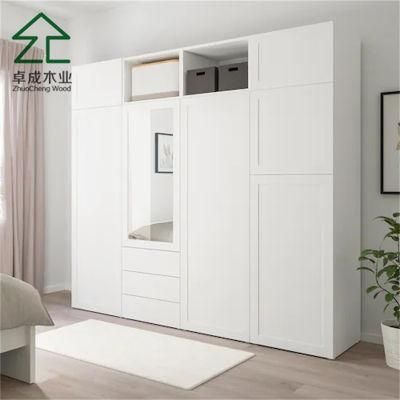 White Color Six Door and Three Drawer Wardrobe with Top Cabinet