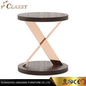 Luxury Modern Stainless Steel Side Table with Wooden Top for Living Room