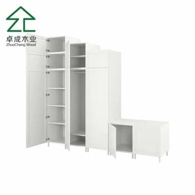 White Color MDF Three Doors Wardrobe with MFC Cabient Carcass