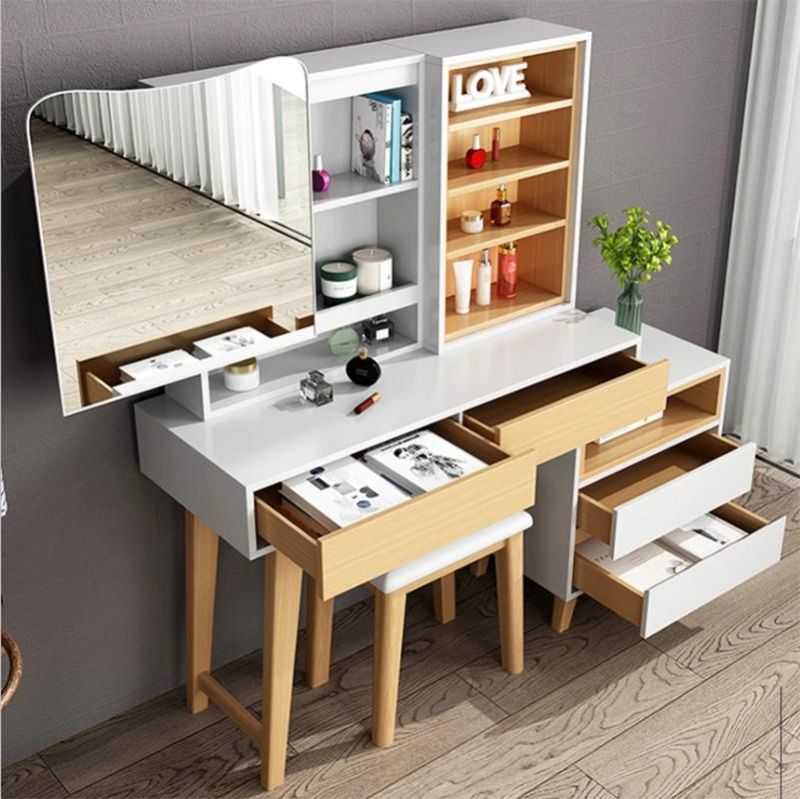 Nordic Plate Dressing Table and Stool Combination Bedroom Dressing Table Ins Style Simple Multifunctional Dressing Table Storage Dressing Table 0004