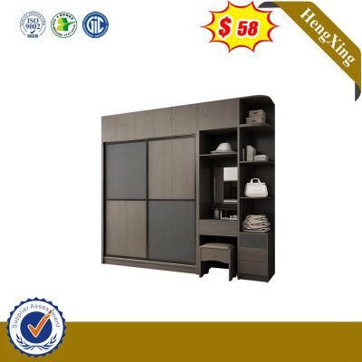Dark Grey Wood Sliding Wardrobe Walk in Closet with Makeup Table Bedroom Furniture