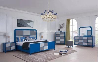 Sky Blue MDF Painting Bed for Yonger Hotol Bedroom