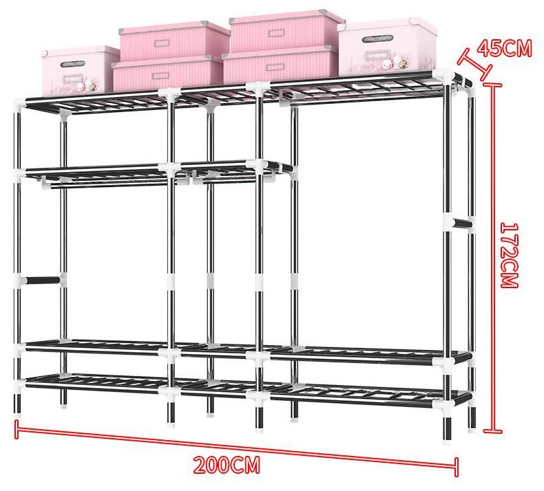 25mm Galvanized Steel Pipe 200cm Width Fabric Wardrobe Closet with Drawers Bedroom Wardrobe Cloth Storage Wardrobe