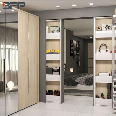 Mirror Hinged Door Mix Wood Grain Melamine Bedroom Closet