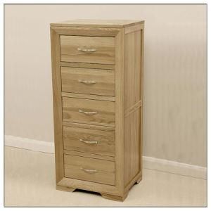 Tall Solid Oak Chest with 5 Drawers, Wooden Bedroom Furniture