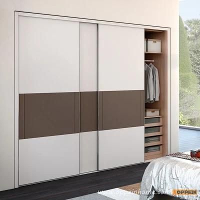 Oppein Lacquer Sliding Door Built in Wooden Bedroom Wardrobe (YG91553)