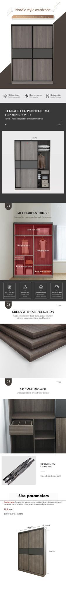 Melamine Chipbobard MDF Wardorbes Bedroom Furniture Wardrobe with Sliding Door