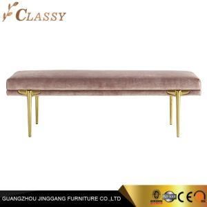 Modern Pink Fabric Velvet Bench for Home or Hotel